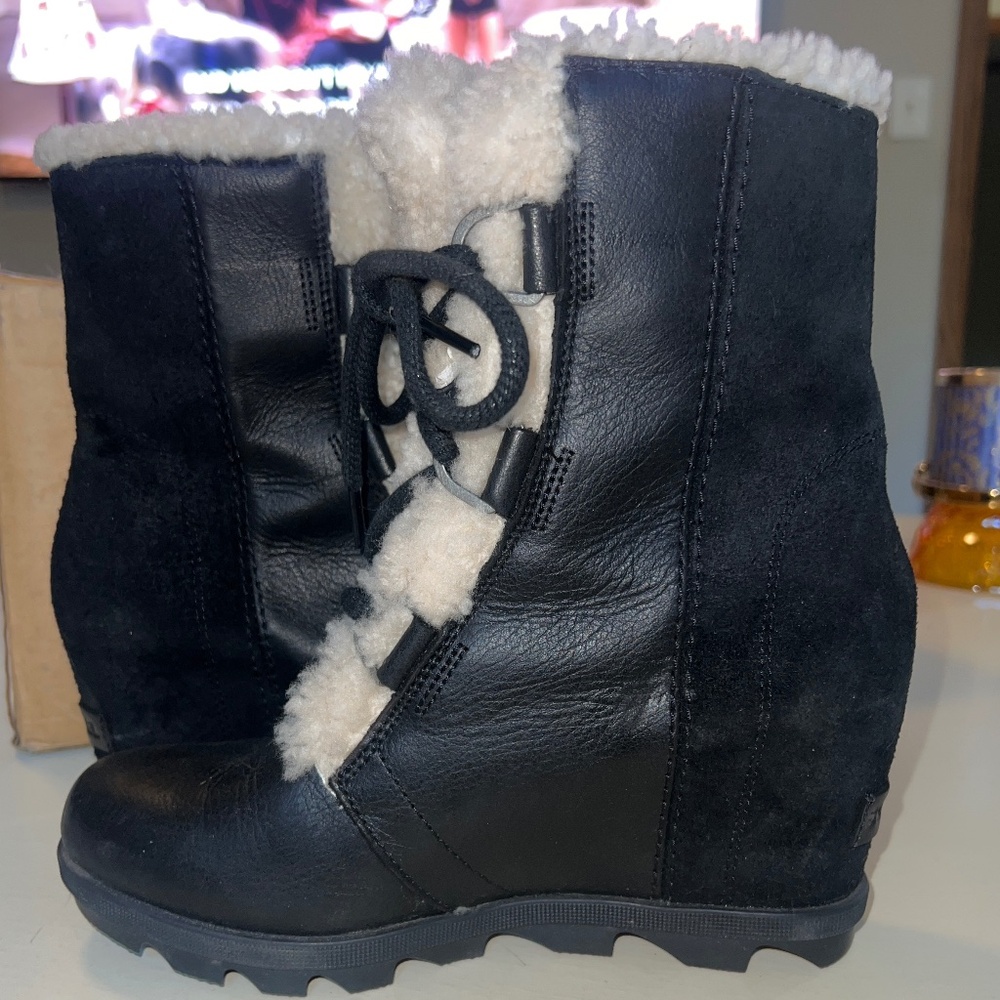 Sorel Joan of arctic wedge II fur shearling trimmed waterproof winter boots